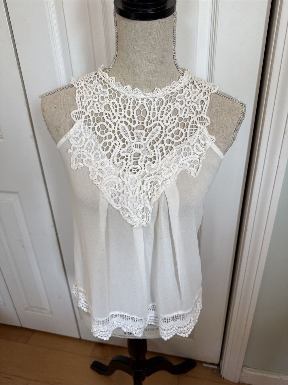 CROCHET TANK TOP Show Lai White Crochet Cotton Blend Top Womens Size S